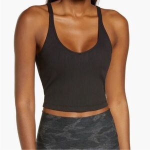 Vuori Small Black Ribbed Tank Top Crop Top